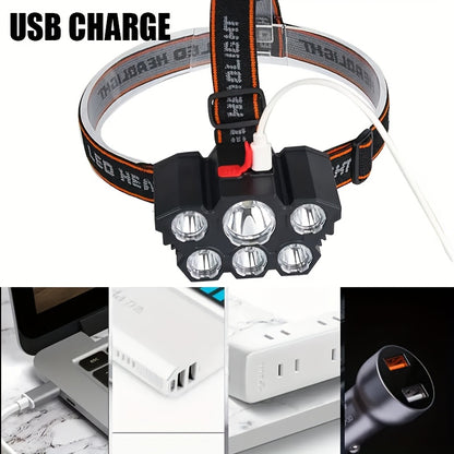 Multifunctional 5-LED headlamp (head-mounted)