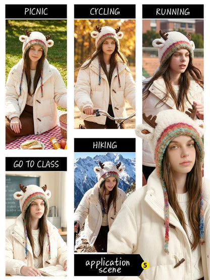 🦌【Winter essentials】Knitted ear-protecting windproof and warm antler hat🧣