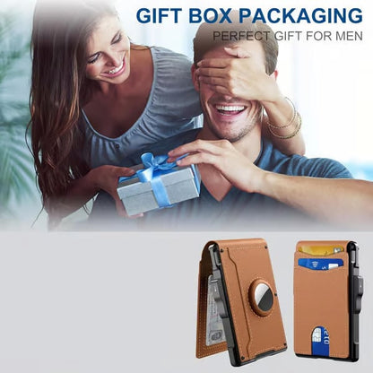 🔥Men's Simple Bifold Wallet- with Pop Up Aluminum Case Money Clip Slim Leather Slots Credit Card Holder RFID Blocking Bifold Minimalist Wallet(🎁Perfect Gift)