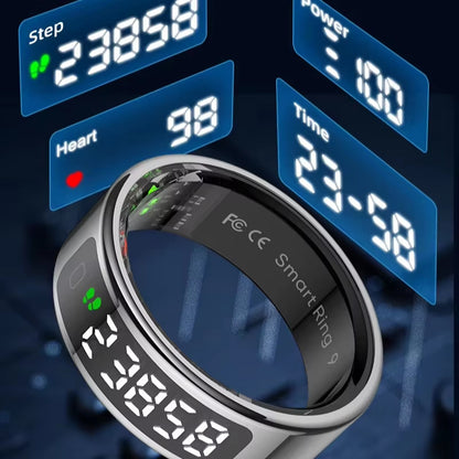 Smart Ring with Display and Touch, Wireless Charging, Health Manager 5ATM Waterproof Men's and Women's Ring